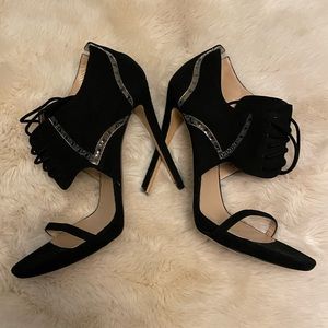 Giorgio Armani Black Suede Lace Up Heels